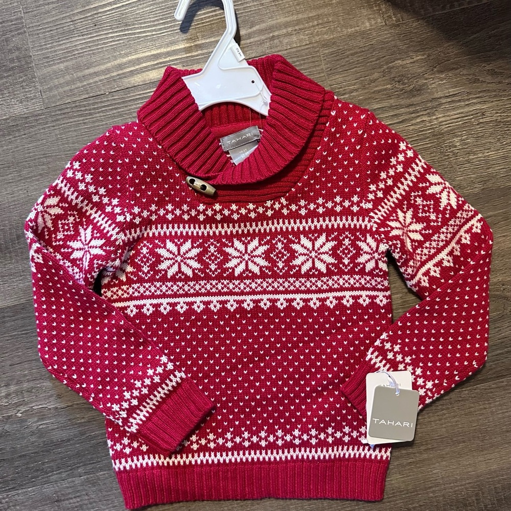 Tahari Festive Red and White Cowl Neck Sweater 2T
